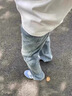 燦圖美式復古水洗閃電紋牛仔褲男秋冬季潮流vibe微喇褲子寬松直筒長(cháng)褲 復古藍【高品質(zhì)】 XL 曬單實(shí)拍圖