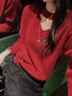 啄木鳥(niǎo)掛脖V領(lǐng)長(cháng)袖女針織衫本命年毛衣秋冬性感內搭打底衫上衣 大紅均碼 曬單實(shí)拍圖