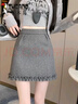 啄木鳥(niǎo)設計感木耳邊毛呢花苞裙女秋冬季加厚呢子短裙灰色A字包臀半身裙 灰色 L 曬單實(shí)拍圖