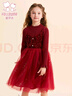 富羅迷女童連衣裙冬季洋氣百搭網(wǎng)紗公主裙女孩新年加厚針織裙 紅色 150 曬單實(shí)拍圖