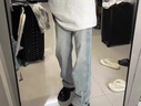 7家優(yōu)品美式復古高街微喇牛仔褲男女款秋冬季加絨高腰顯瘦闊腿直筒長(cháng)褲子 DFFS-742灰色 XL 曬單實(shí)拍圖