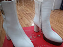 啄木鳥(niǎo)真皮鱷魚(yú)紋馬丁靴女2025秋冬新款白色高跟粗跟防水臺圓頭百搭短靴 米白單里8.5CM 34 曬單實(shí)拍圖