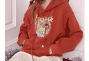 妖精的口袋新年紅色印花連帽加絨衛衣女早秋新款寬松慵懶風(fēng)上衣外套 復古番茄紅色 M 曬單實(shí)拍圖