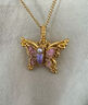周大生【新年禮物】莫奈黃金項鏈吊墜心動(dòng)蝶舞熒光琺瑯閃光蝴蝶送女友 心動(dòng)蝶舞蝴蝶吊墜【常規版】贈紫水晶項鏈+銀鏈 買(mǎi)即贈熒光燈 曬單實(shí)拍圖
