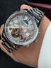冠琴（GUANQIN）手表男機械表全自動(dòng)鏤空飛輪瑞士品質(zhì)防水夜光皮帶男士雙日歷手表 銀色白面【明星代言】 曬單實(shí)拍圖