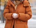 鴨鴨（YAYA）官方正品格子拼接羽絨服女中長(cháng)款2025冬季新品時(shí)尚連帽保暖外套 橘色 S 曬單實(shí)拍圖