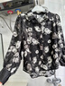 國風(fēng)新中式襯衫女復古輕奢印花氣質(zhì)翻領(lǐng)襯衣大碼燈籠袖雪紡上衣仙 竹葉花黑 關(guān)注店鋪送黑吊帶 均碼  建議體重80-135斤穿 曬單實(shí)拍圖