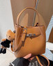 LORANS CARLS羅蘭仕頭層牛皮水桶包女真皮2025新款百搭高級單肩包手提斜跨女包 棕色 曬單實(shí)拍圖