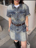 MISS SIXTY2025春季新款牛仔連衣裙女配腰帶短袖復古工裝短裙防曬 中藍 S 曬單實(shí)拍圖