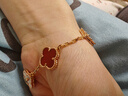 趣京自高頂v金四葉草五朵花雙面紅玉髓手鏈18k金不掉色輕奢高級感女款 玫瑰金 曬單實(shí)拍圖