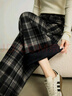 熙世界（sllsky）加絨格子闊腿褲秋冬季復古學(xué)院直筒休閑褲子寬松bf慵懶風(fēng) 杏黑色 XL 曬單實(shí)拍圖