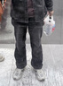 卡賓（CABBEEN）【暗褶捏褶】卡賓直筒拼接牛仔褲男裝2025秋季新款復古水洗黑長(cháng)褲 煤黑色01 S /165/46 曬單實(shí)拍圖