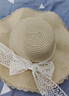 逸兼蕾絲蝴蝶結草帽大帽檐太陽(yáng)帽度假風(fēng)沙灘海邊遮陽(yáng)帽仙氣沙灘帽 蕾絲飄帶草帽【米色】 （建議頭圍54-58左右） 曬單實(shí)拍圖