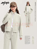 MJ STYLE星空棉休閑套裝女2026春秋新款立領(lǐng)短款開(kāi)衫外套直筒闊腿褲兩件套 曬單實(shí)拍圖