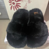 韻優(yōu)利（yunyouli）增高7cm厚底毛毛拖鞋女秋冬外穿新款歐貨拼色羊毛絨棉拖 純黑色7CM專(zhuān)柜版【交叉帶光板】 36-37 【正碼正拍】 曬單實(shí)拍圖