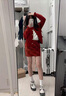 哈魯迪新年紅色格紋毛呢半身裙女冬季新款設計感a字高腰顯瘦辣妹包臀裙 紅色格紋 L （95-105斤） 曬單實(shí)拍圖