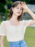 百圖betu女裝夏新款襯衫法式方領(lǐng)花邊拼接氣質(zhì)短袖襯衫女2305T27 淺杏色 L 曬單實(shí)拍圖