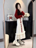 雪妃藍琪（XUEFEILANQI）秋冬連衣裙女裝2025新款新中式國風(fēng)紅色毛衣圣誕新年戰袍一整套裝 紅色毛衣+打底衫+半身裙 M 【建議80-100斤】 曬單實(shí)拍圖