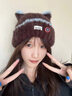 SCOTT GOOSE日系可愛(ài)貓耳朵毛絨針織毛線(xiàn)帽子女冬季保暖護耳百搭顯臉小套頭帽 咖色 M(56-58cm) 曬單實(shí)拍圖