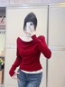 啄木鳥(niǎo)紅色圣誕一字肩打底針織衫女秋冬蕾絲拼接假兩件上衣修身內搭 紅色 S 曬單實(shí)拍圖