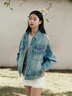 森馬（Semir）森柔|牛仔外套女春季翻領(lǐng)做舊寬松落肩衣服美式夾克103125108006 曬單實(shí)拍圖
