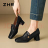 ZHR樂(lè )福鞋女英倫風(fēng)粗高跟套腳女鞋舒適方頭復古中口單鞋 K351黑色38 曬單實(shí)拍圖