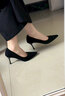 ZHR絨面高跟鞋女2026新款法式尖頭單鞋純色通勤工作皮鞋BQ117F黑色37 曬單實(shí)拍圖