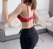莫代爾性感蕾絲聚攏有鋼圈內衣女聚攏大胸顯小性感本命年紅色文胸 紅色套裝 L (適合36/80ABC) 曬單實(shí)拍圖