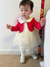 英氏（YEEHOO）嬰幼兒分體套裝女寶可愛(ài)紗裙蛤套春秋長(cháng)袖假兩件上衣洋氣時(shí)髦 紅白 80 cm 曬單實(shí)拍圖