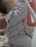 嬰兒連體衣秋冬季保暖空氣層哈衣嬰幼兒居家爬服連體夾棉保暖衣服 淡霧紫保暖連體 66cm 曬單實(shí)拍圖