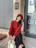 尚靜法式優(yōu)雅釘珠領(lǐng)口長(cháng)袖針織衫女2025新年騏驥紅毛衣女針織內搭上衣 紅色 M 曬單實(shí)拍圖