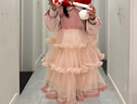 Little  Naive兒童秋季絲絨拼接紗裙女童表演晚禮服生日蛋糕連衣裙 粉色 120 曬單實(shí)拍圖
