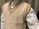 肯奈迪（KENNAIDI）日系學(xué)院風(fēng)針織衫馬甲背心秋冬復古寬松麻花條紋毛衣男女潮上衣 杏色-針織馬甲 XL 【163CM-172CM】 曬單實(shí)拍圖