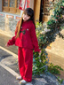 迪士尼（DISNEY）12歲女孩衣服套裝冬季加絨女童紅色蝴蝶結連帽衛衣保暖休閑兩件套 紅色連帽套裝[加絨] 加厚 120 cm[建議身高110-120cm] 曬單實(shí)拍圖
