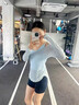 LULUIOWCN瑜伽服女秋冬季罩衫修身顯瘦裸感長(cháng)袖外穿透氣普拉提訓練運動(dòng)套裝 藍色  罩衫+短褲 S 【推薦90斤-100斤】 曬單實(shí)拍圖