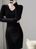 皮爾卡丹（pierre cardin）打底針織連衣裙女V領(lǐng)秋冬季配大衣內搭毛衣裙修身小個(gè)子包臀短裙 黑色 L 110-125斤 曬單實(shí)拍圖