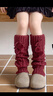 忻悅晴女童襪套冬季麻花菱形紋針織堆堆襪兒童翻邊毛球加厚保暖小腿套 紅色 1雙 均碼 平鋪41cm 建議3-12歲 曬單實(shí)拍圖