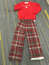 巴布豆（BOBDOG）女童過(guò)年服紅色衣服套裝加絨衛衣冬新年衣服拜年服 酒紅+格紅160 曬單實(shí)拍圖