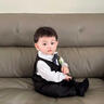 心楠男寶寶西裝套裝春秋季男童衣服拜年周歲禮服嬰幼兒結婚生日三件套 黑色兒童西裝三件套【贈領(lǐng)帶＋胸花】 90 cm 曬單實(shí)拍圖