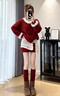 蝶嬌諾（DIEJIAONUO）紅色新年戰袍圣誕連衣裙子女裝2025年冬季新款韓系氛圍感穿搭女 兩件套+屁簾 S 曬單實(shí)拍圖