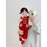 優(yōu)奇周歲禮服男寶寶嬰兒春秋衣服分體套裝中式兒童唐裝新年服抓周衣服 紅色刺繡套裝 73 曬單實(shí)拍圖