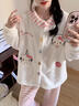 繆黛 MAULTIAYkitty貓半邊絨睡衣女秋冬季新款加絨加厚高級感條紋家居服可外穿 撞色kitty貓 《少量現貨》 M 曬單實(shí)拍圖