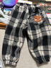 G.duck小黃鴨童裝女童褲子春秋新款兒童休閑褲女寶寶洋氣小熊格子長(cháng)褲潮 黑色春秋 100 建議90-100cm3-4歲 曬單實(shí)拍圖