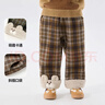 嘟嘟家兒童褲子加絨冬裝女童長(cháng)褲冬款男童格子褲洋氣寶寶休閑褲衣服童裝 棕格紋 90 曬單實(shí)拍圖