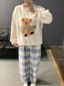 韞舜半邊絨軟綿綿睡衣女2025秋冬季新款格子小熊加厚保暖珊瑚絨家居服 小熊睡衣半邊絨睡-L 曬單實(shí)拍圖
