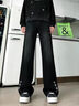 燦圖美式高街刺繡星星微喇牛仔褲男冬季cleanfit提檔顯瘦窄版彎刀褲子 黑色 常規 XL 曬單實(shí)拍圖