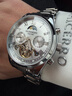 冠琴（GUANQIN）手表男機械表全自動(dòng)鏤空飛輪瑞士品質(zhì)防水夜光皮帶男士雙日歷手表 銀色白面【明星代言】 曬單實(shí)拍圖
