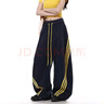 美式復古三條杠條紋撞色闊腿彎刀褲子女秋季設計感寬松運動(dòng)休閑褲 藏青色 XL 建議120-140斤 曬單實(shí)拍圖