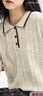 佐丹奴肌理感針織衫女復古絞花撞色邊翻領(lǐng)半開(kāi)襟針織毛衣05354705 曬單實(shí)拍圖