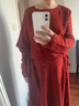 例外（EXCEPTION）輕奢國潮女裝秋冬綿羊毛連衣裙女直身船領(lǐng)腰帶孔設計感長(cháng)裙 大紅 L 曬單實(shí)拍圖
